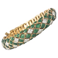 Vintage David Webb 18k Gold, Green Enamel and Diamond Bracelet