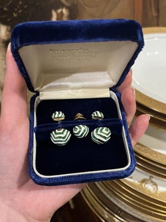 Vintage David Webb 18K Gold Green & White Enamel Cufflinks