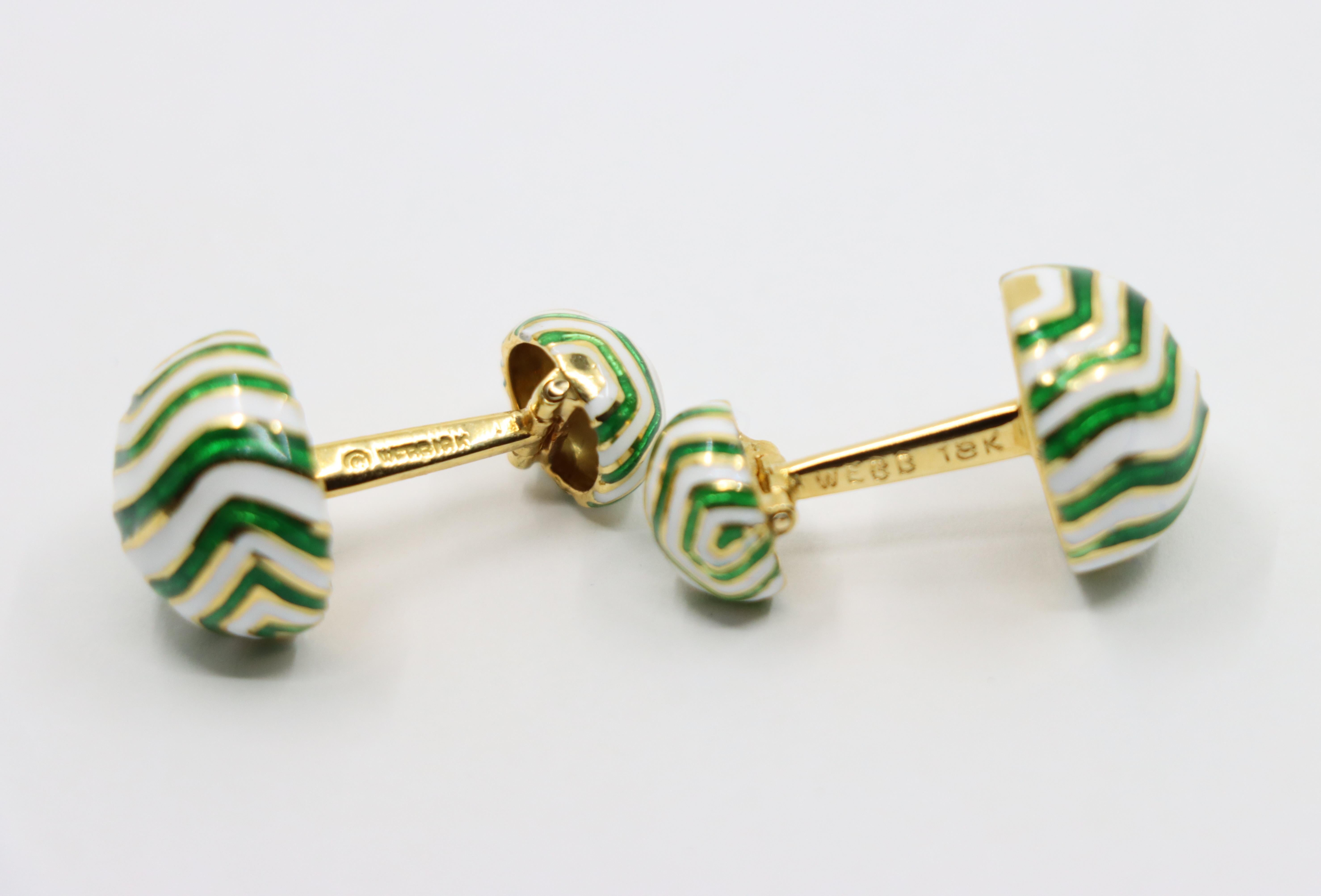 da uomo o donna Gemelli vintage David Webb in oro 18 carati con smalto verde e bianco in vendita