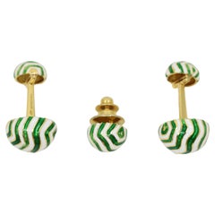 Vintage David Webb 18K Gold Green & White Enamel Cufflinks