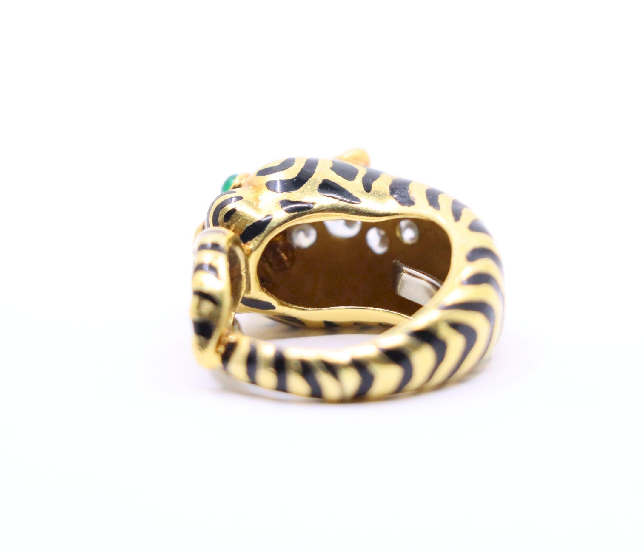 Vintage David Webb 18K Gold & Platinum Diamonds Emerald Tiger Ring For Sale 12
