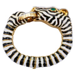 Vintage David Webb 18k Gold Zebra Bangle Bracelet Diamond Emerald Enamel