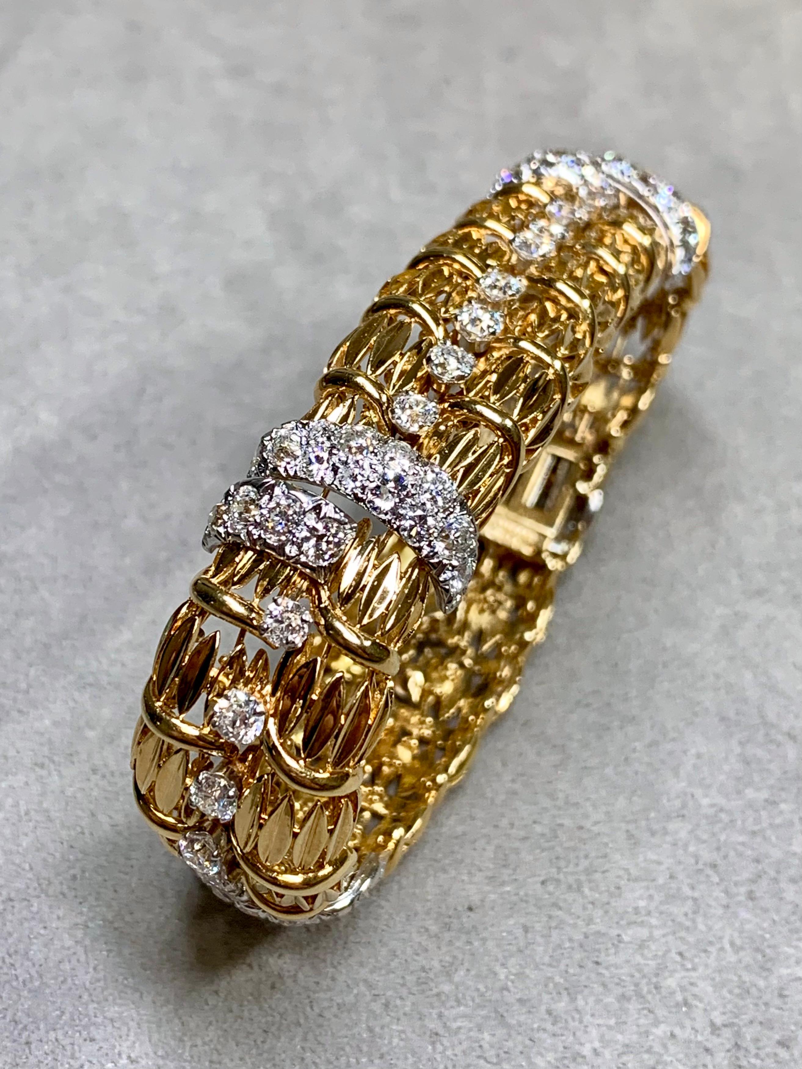 Breites Vintage-Cocktailarmband aus 18 Karat alteuropäischem Diamanten von David Webb, 10 Karat w 7,75, Vintage (Retro) im Angebot