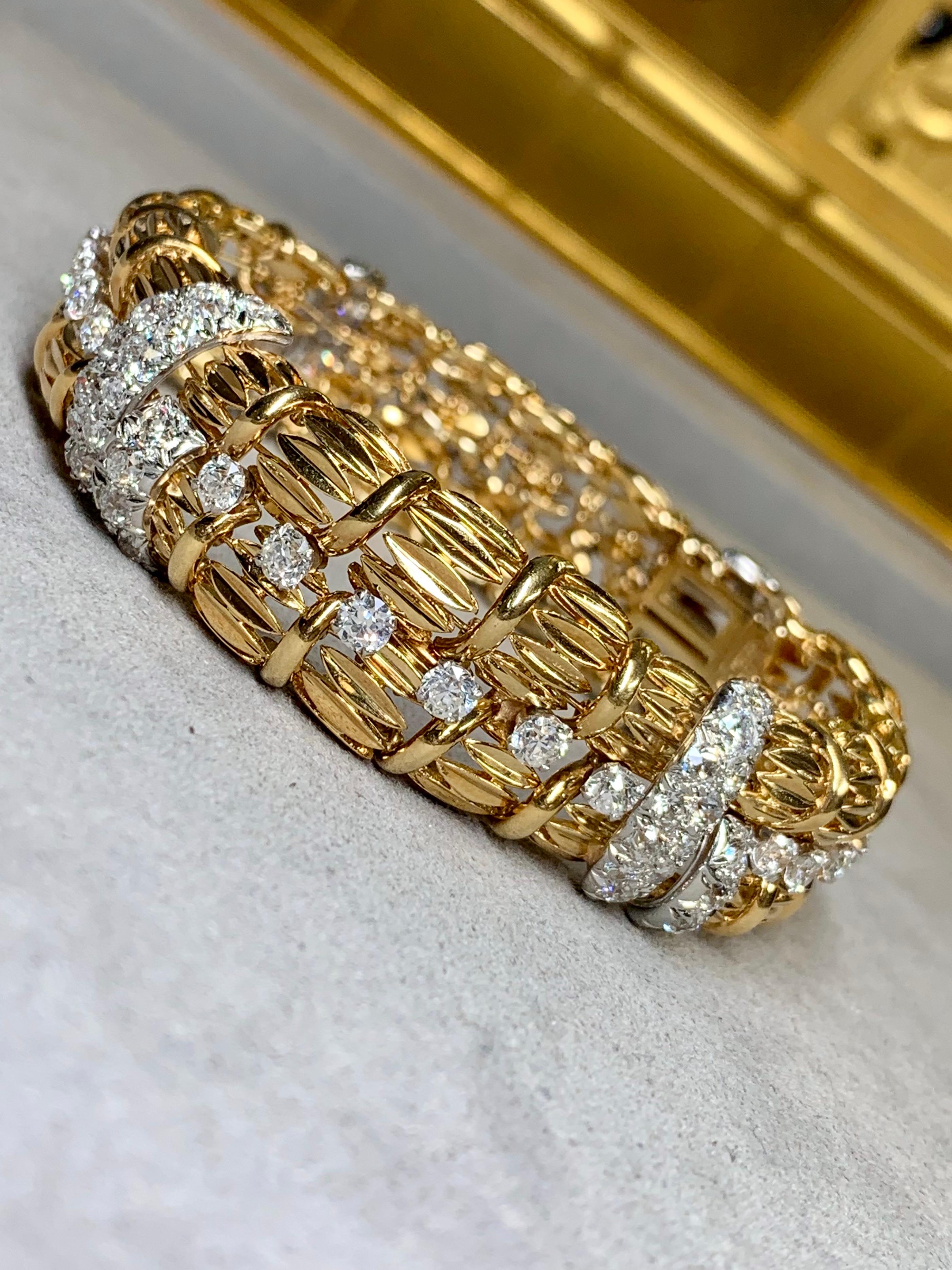 Breites Vintage-Cocktailarmband aus 18 Karat alteuropäischem Diamanten von David Webb, 10 Karat w 7,75, Vintage im Zustand „Gut“ im Angebot in Winter Springs, FL