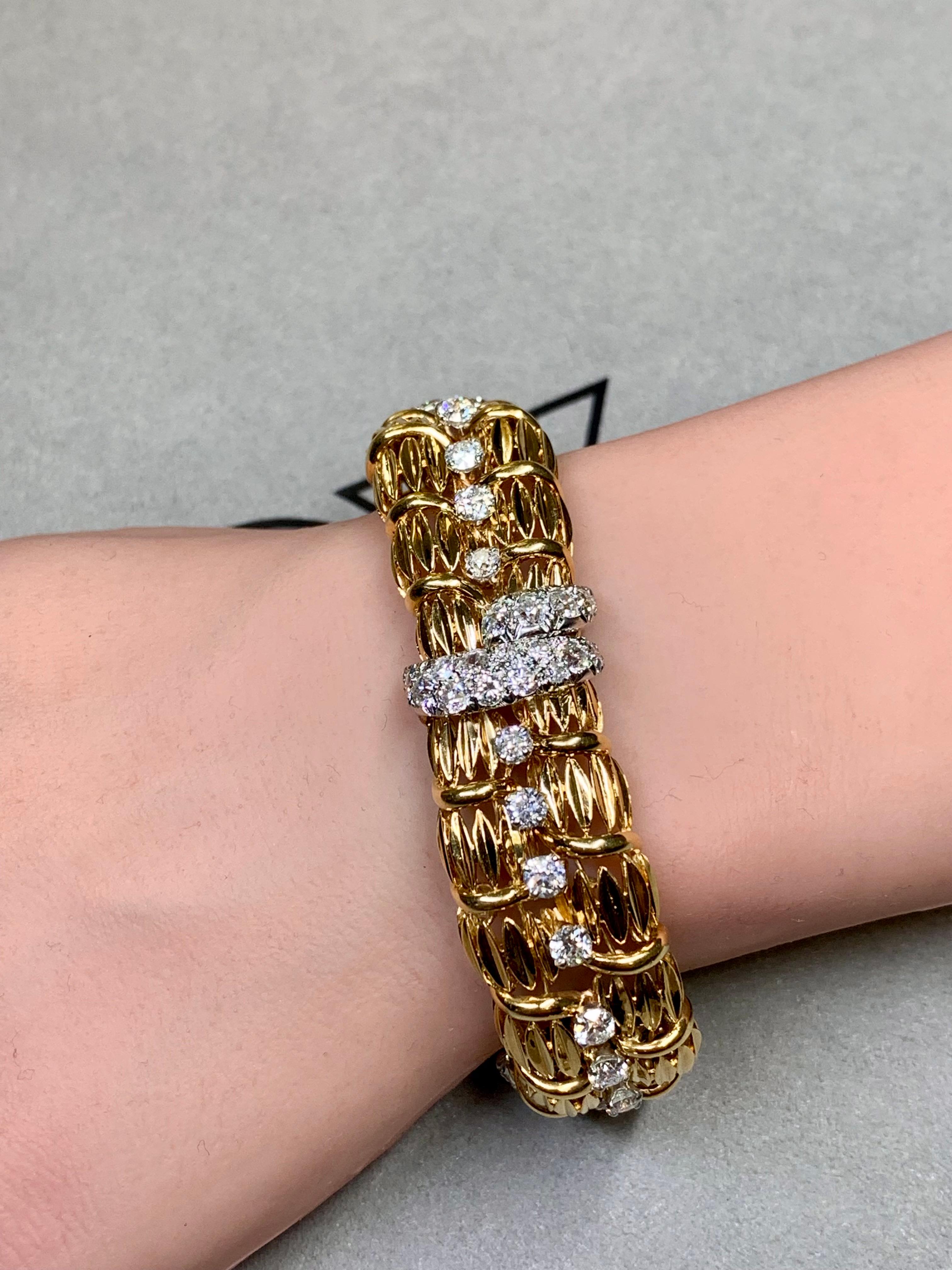 Breites Vintage-Cocktailarmband aus 18 Karat alteuropäischem Diamanten von David Webb, 10 Karat w 7,75, Vintage im Angebot 2