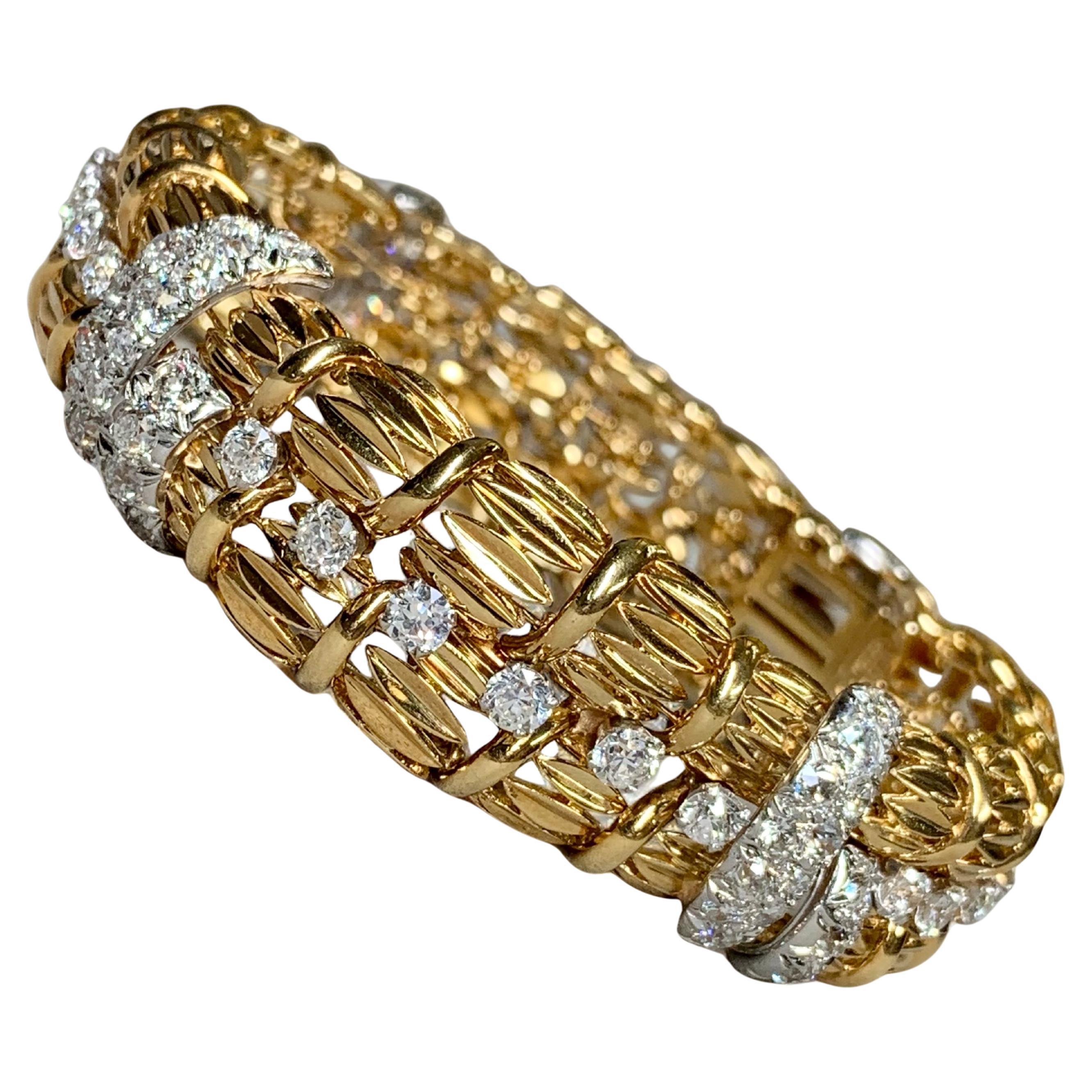 Vintage David Webb 18K Old European Diamond Wide Cocktail Bracelet 10ctw 7.75”