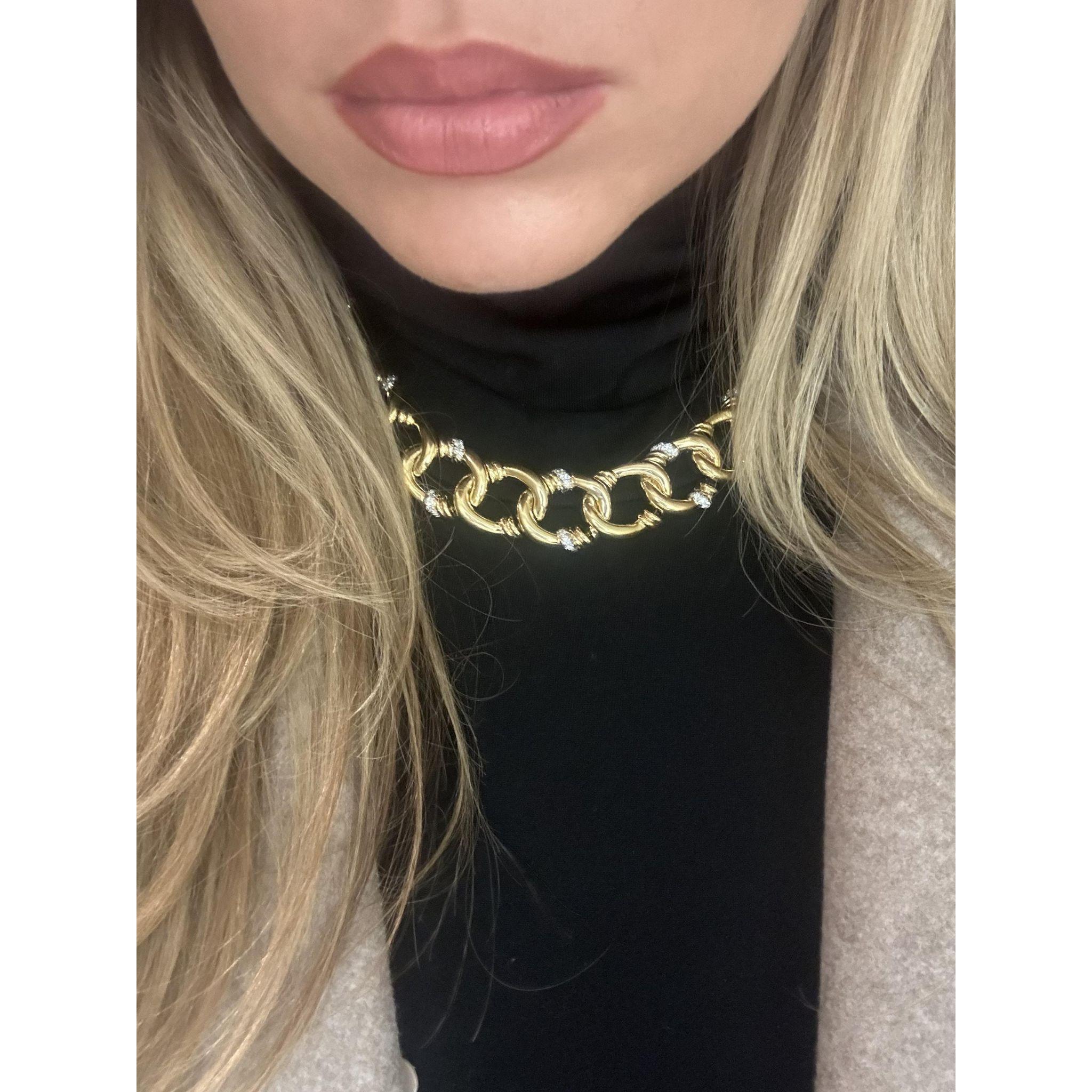 Vintage David Webb 18K Yellow Gold and Platinum Diamond Collar Necklace ~1.4ctw For Sale 4