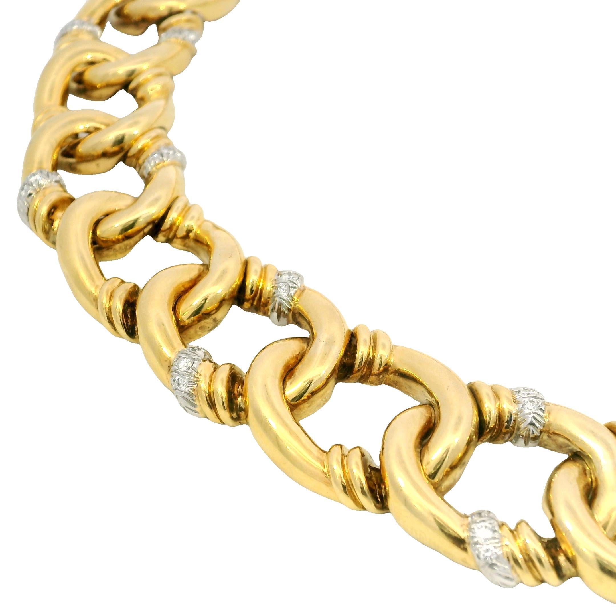 Modern Vintage David Webb 18K Yellow Gold and Platinum Diamond Collar Necklace ~1.4ctw For Sale