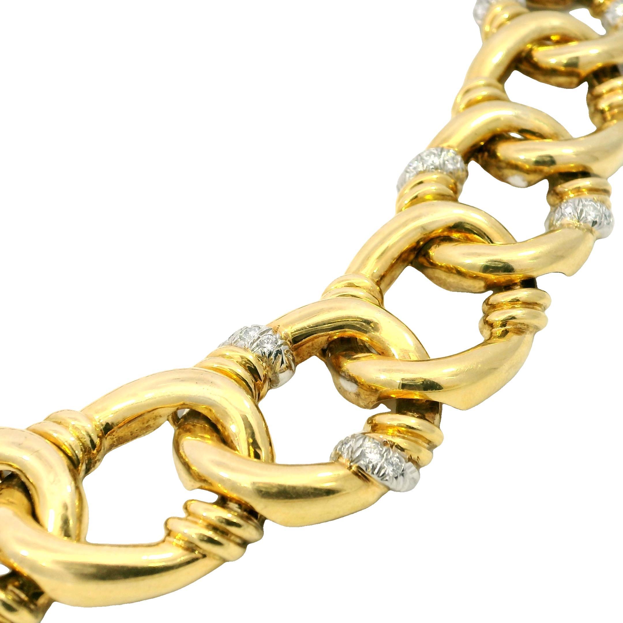 Round Cut Vintage David Webb 18K Yellow Gold and Platinum Diamond Collar Necklace ~1.4ctw For Sale