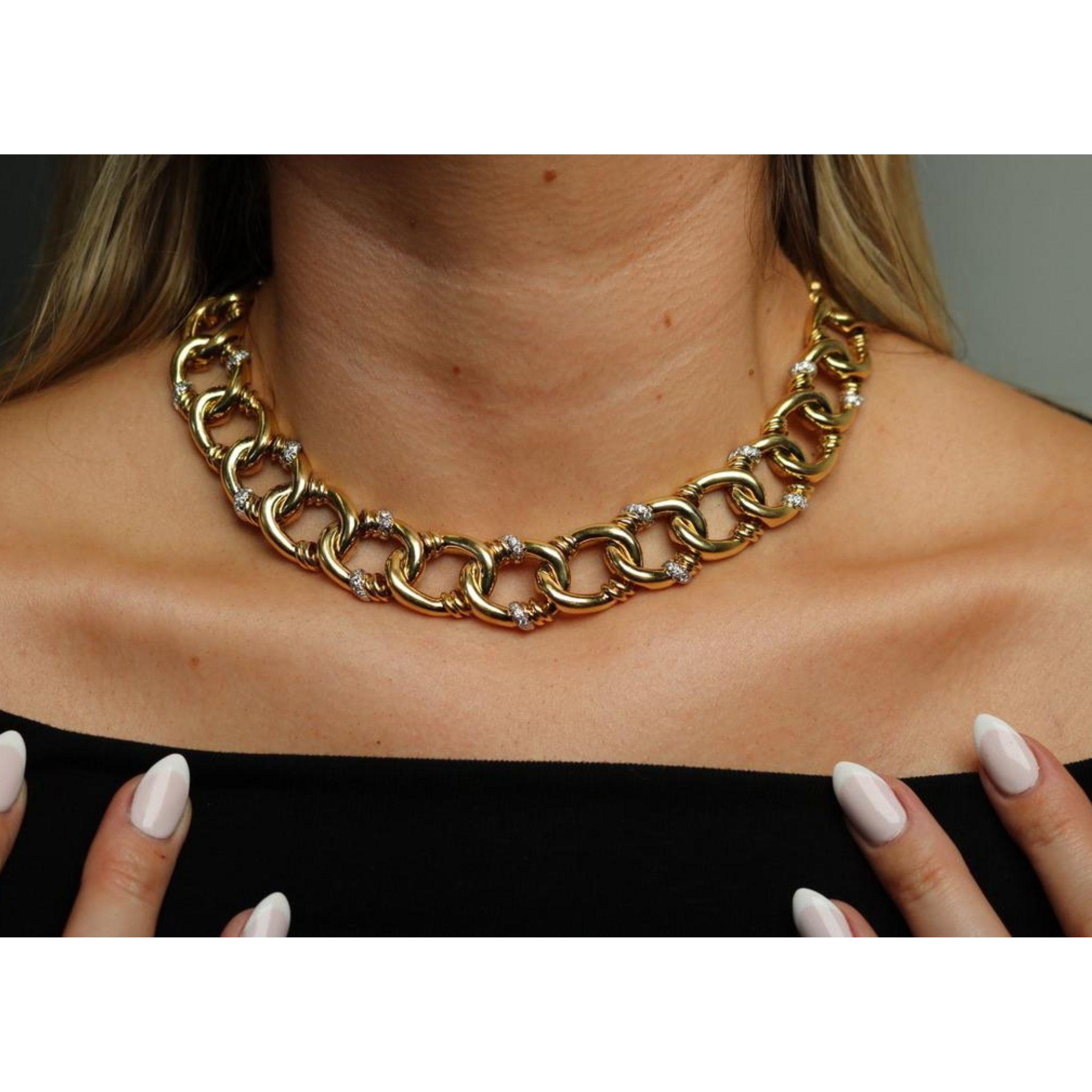 Vintage David Webb 18K Yellow Gold and Platinum Diamond Collar Necklace ~1.4ctw For Sale 3