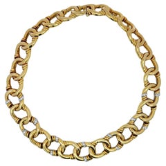 Vintage David Webb 18K Yellow Gold and Platinum Diamond Collar Necklace ~1.4ctw