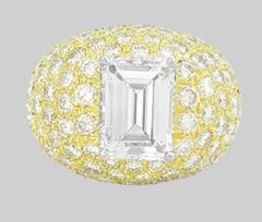 David Webb 6 Carat 18K Yellow Gold Emerald-Cut Diamond and Pavé Diamond Ring
