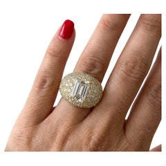 David Webb 6 Carat 18K Yellow Gold Emerald-Cut Diamond and Pavé Diamond Ring