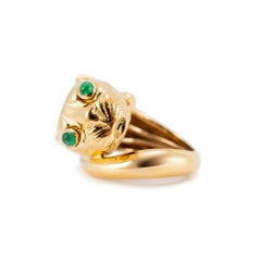 Vintage David Webb 18K Yellow Gold Emerald Eyes Panther Cocktail Ring
