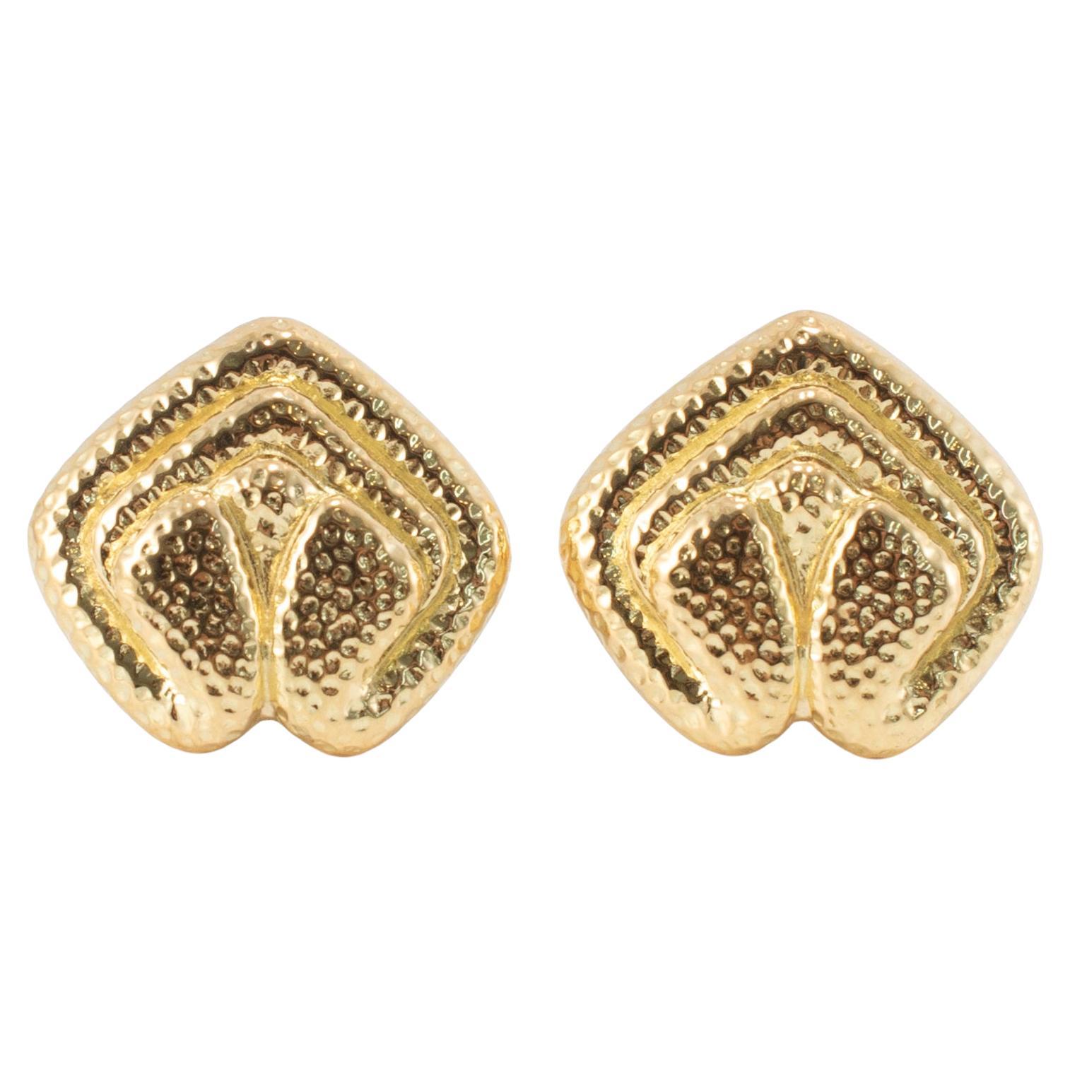 Vintage David Webb 18K Yellow Gold Hammered Clip on Earrings