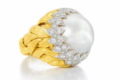 Vintage David Webb 18K Yellow Gold & Platinum Pearl and Diamond Statement Ring