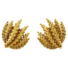 Vintage David Webb 18k Yellow Gold Textured Ear Clip Earrings