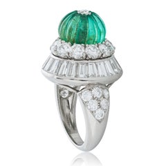 Vintage David Webb 5.10ct Carved Emerald Bead and Diamond Ring in Platinum&18kwg
