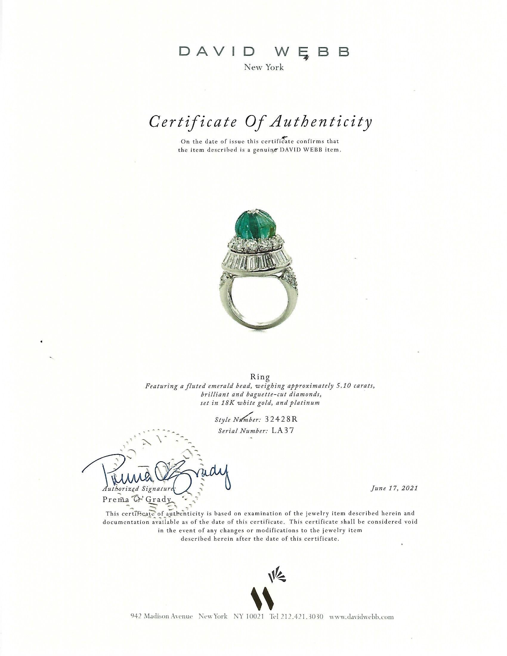 Vintage David Webb 5.10ct Carved Emerald Bead and Diamond Ring in Platinum&18kwg 3