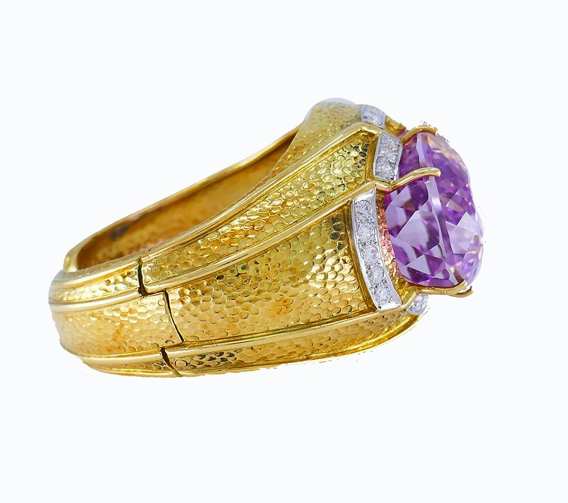 Women's Vintage David Webb Bangle Bracelet 18k Gold Kunzite Diamond Estate Jewelry