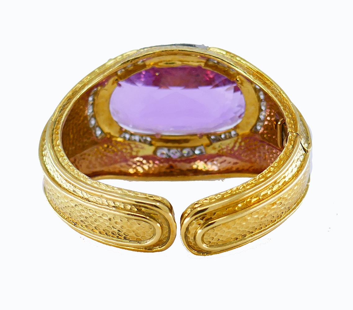 Vintage David Webb Bangle Bracelet 18k Gold Kunzite Diamond Estate Jewelry 1