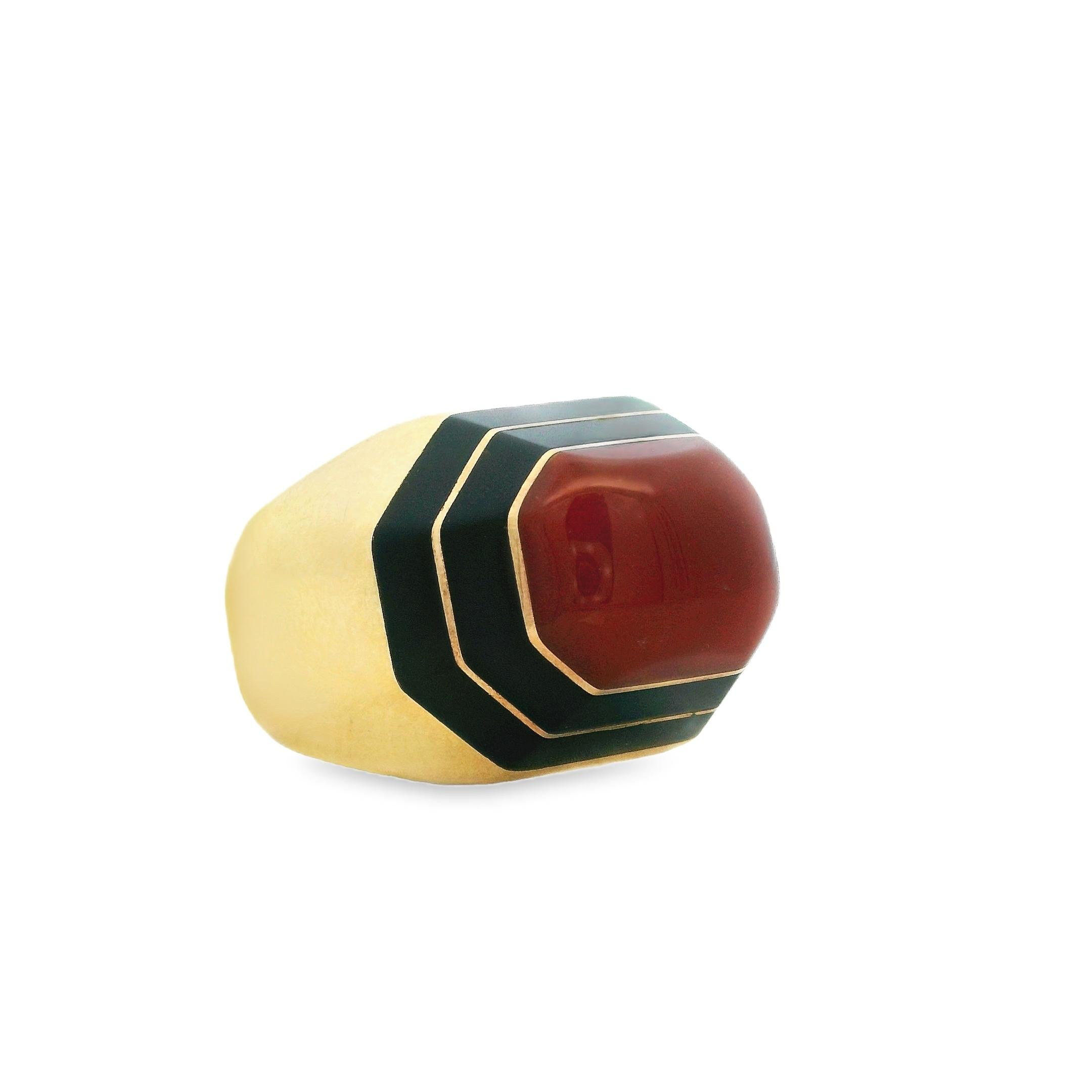 Vintage David Webb Karneol, Emaille & 18K Gold achteckigen Ring - signiert (Modernistisch) im Angebot
