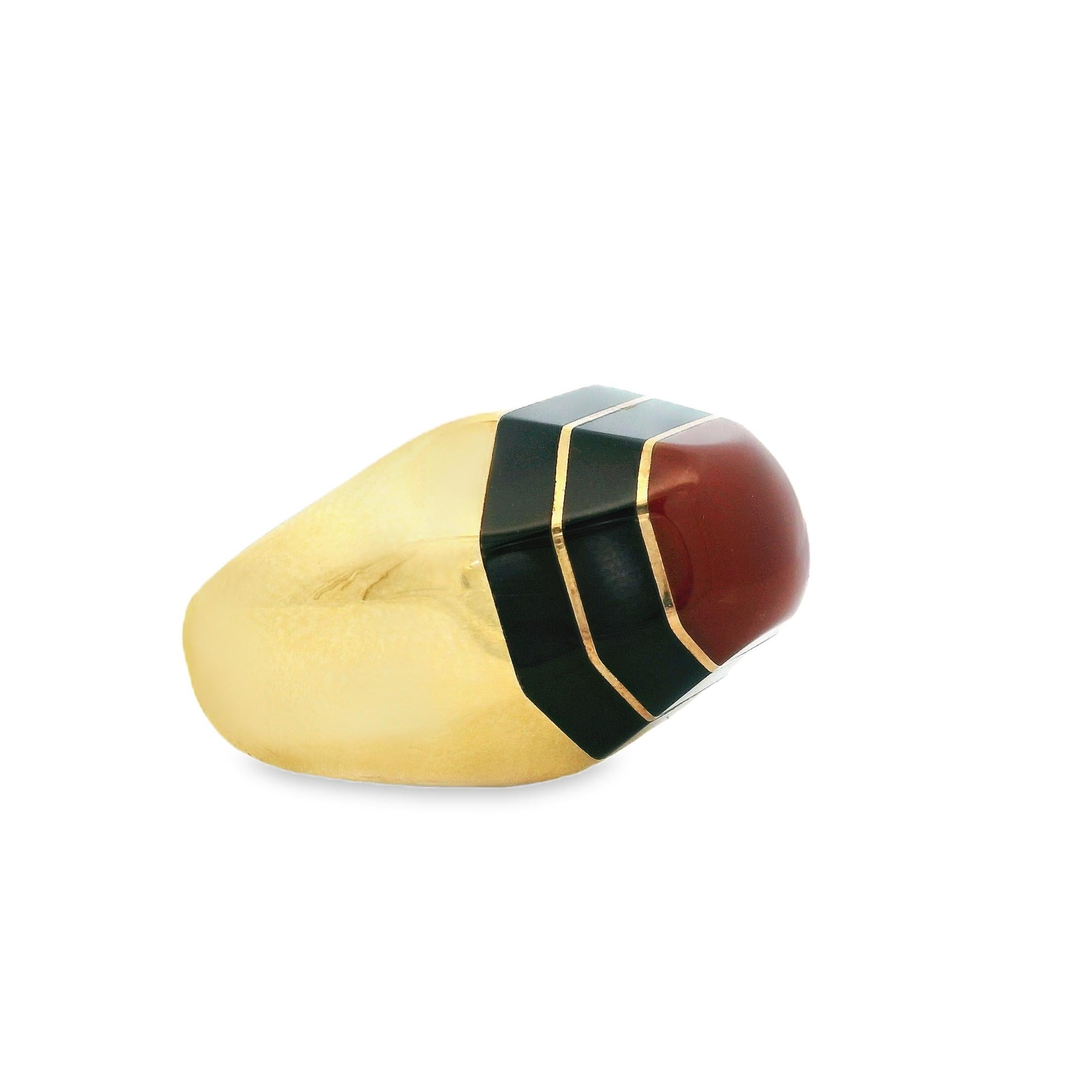 Vintage David Webb Karneol, Emaille & 18K Gold achteckigen Ring - signiert (Cabochon) im Angebot