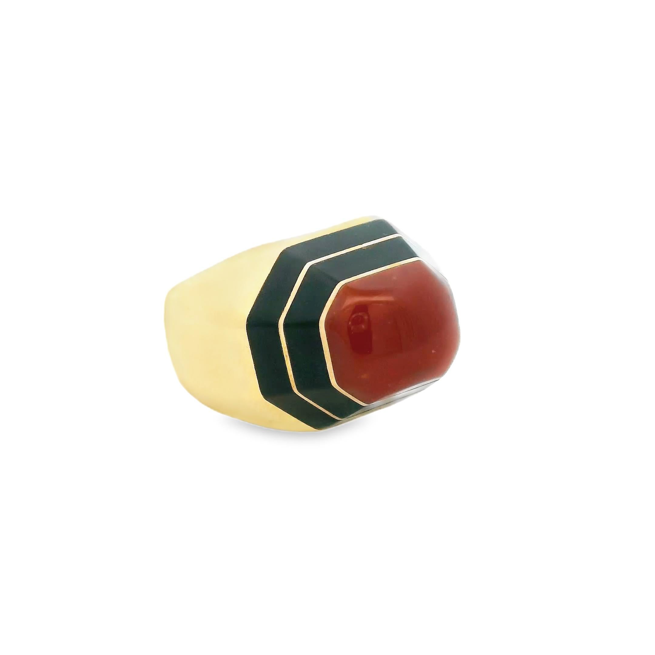 Vintage David Webb Karneol, Emaille & 18K Gold achteckigen Ring - signiert im Angebot 3