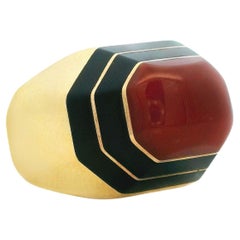Vintage David Webb Karneol, Emaille & 18K Gold achteckigen Ring - signiert