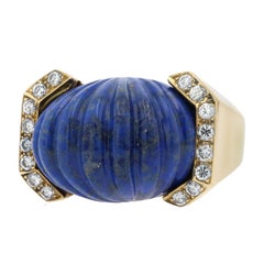 Vintage David Webb geschnitzt Lapis & Diamant 18k Dome Ring