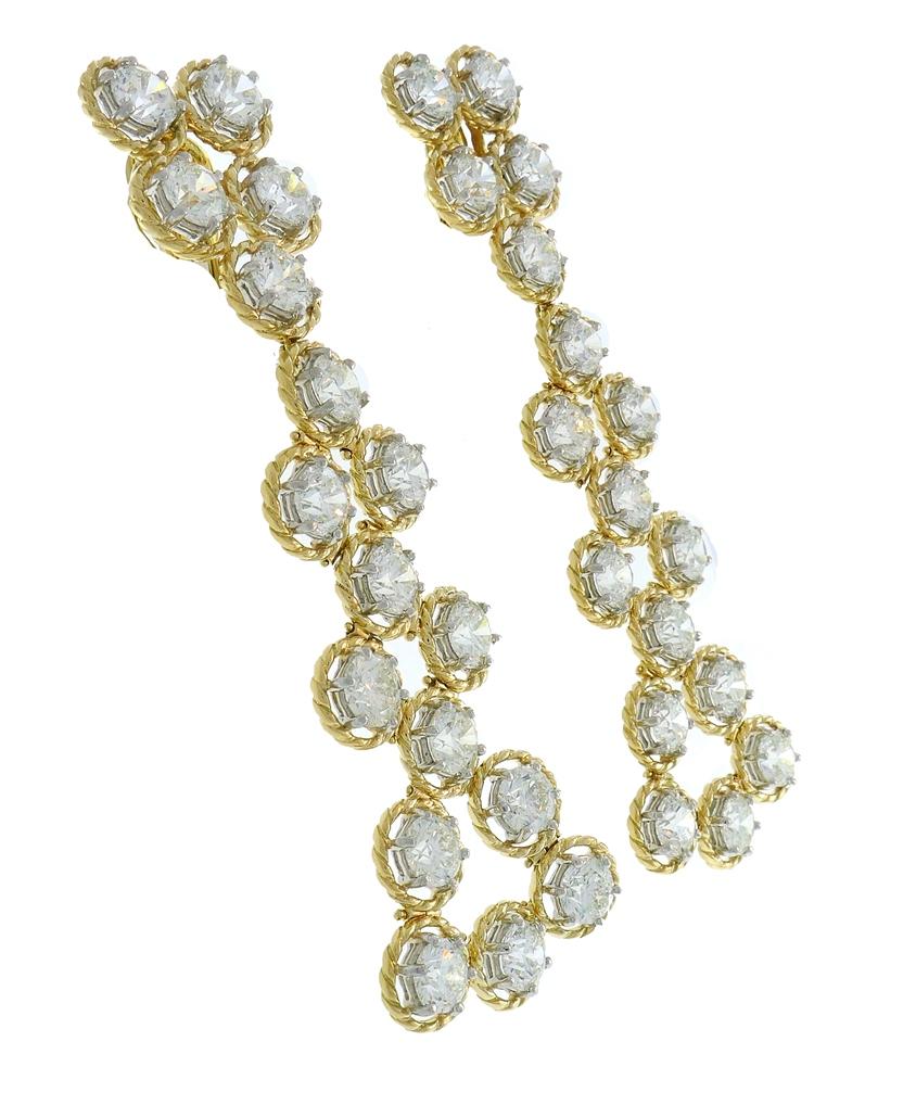 Vintage David Webb Diamond 18k Yellow Gold Earrings 30cts Estate Jewelry In Excellent Condition In Beverly Hills, CA