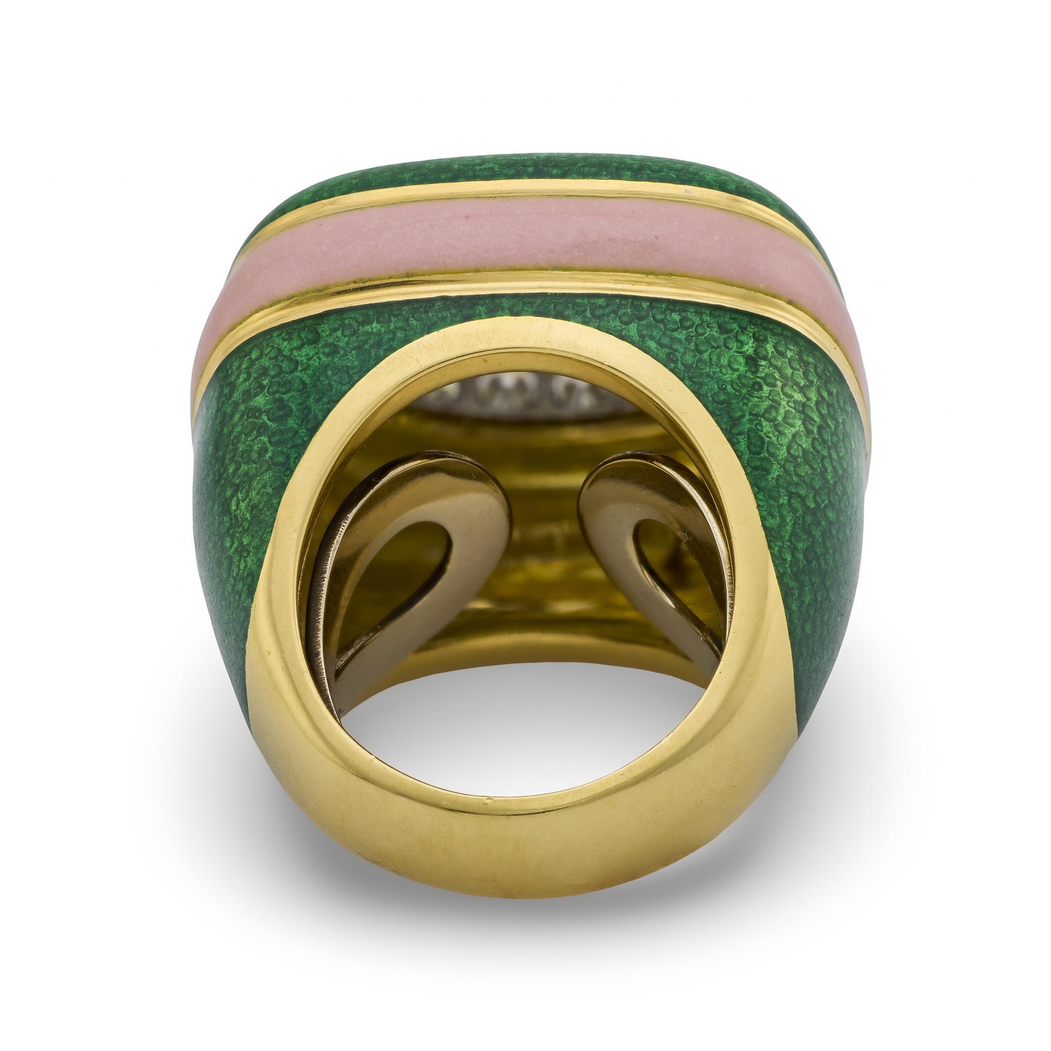 Anello cocktail vintage David Webb con diamante e smalto in oro giallo 18 carati In condizioni buone in vendita a Beverly Hills, CA