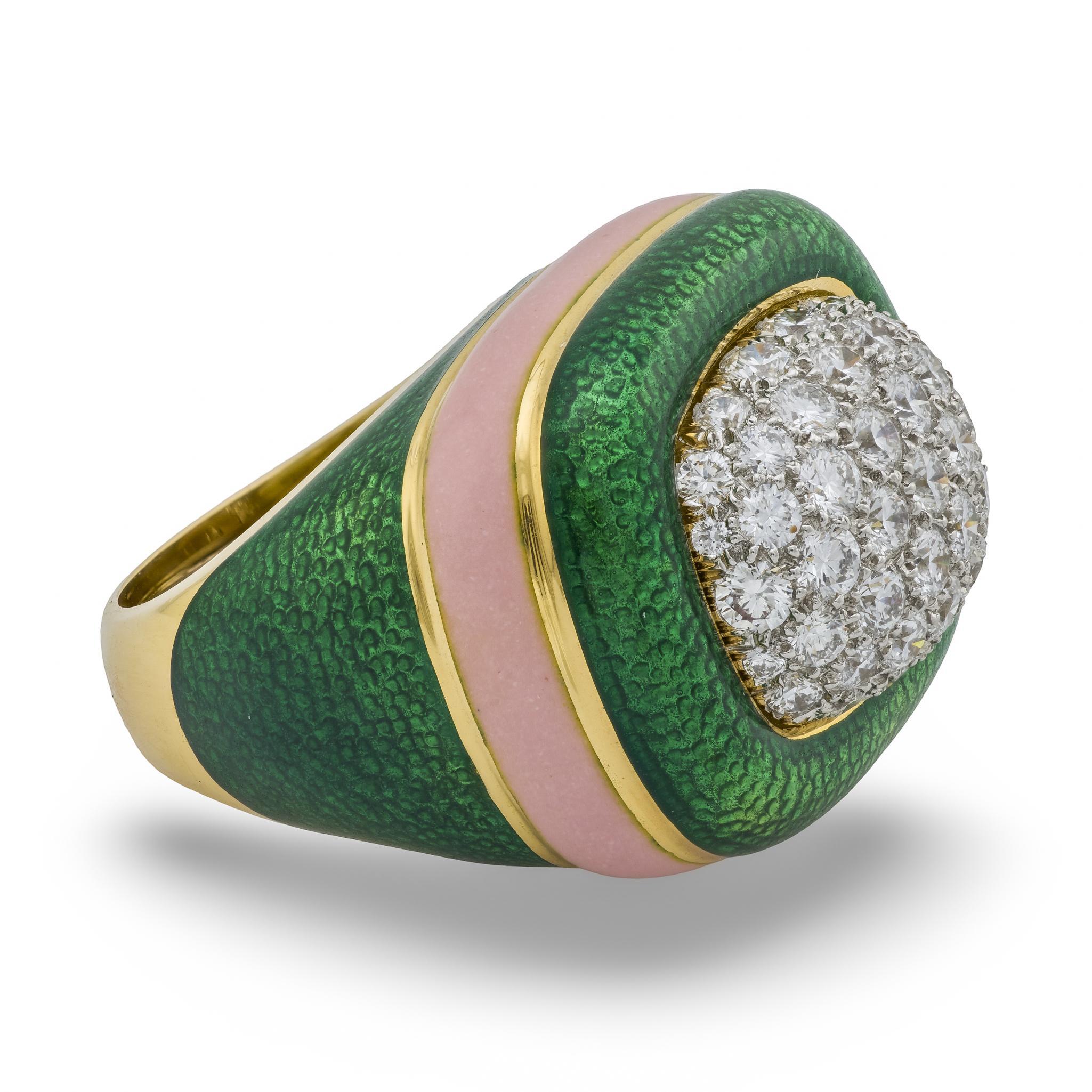 Anello cocktail vintage David Webb con diamante e smalto in oro giallo 18 carati in vendita 1