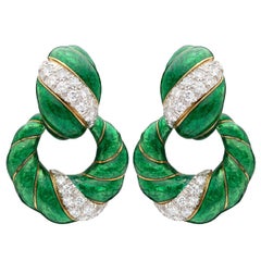 Vintage David Webb Diamond and Enamel Dooknocker Earrings