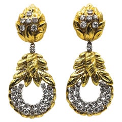 Vintage David Webb Diamond and Gold Drop Earrings, Circa 1980