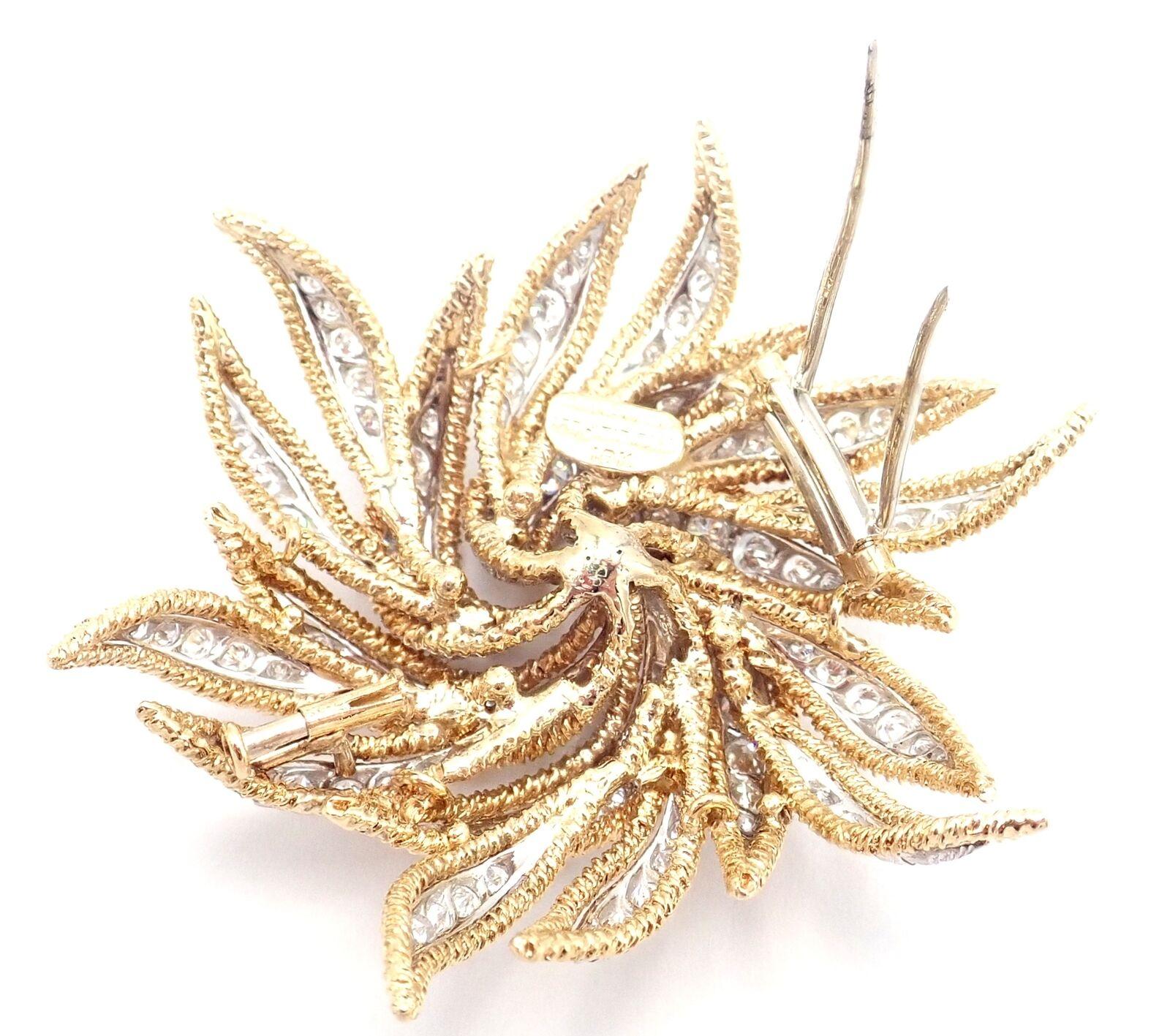 Vintage David Webb Diamond Yellow Gold and Platinum Large Pin Brooch In Excellent Condition In Holland, PA