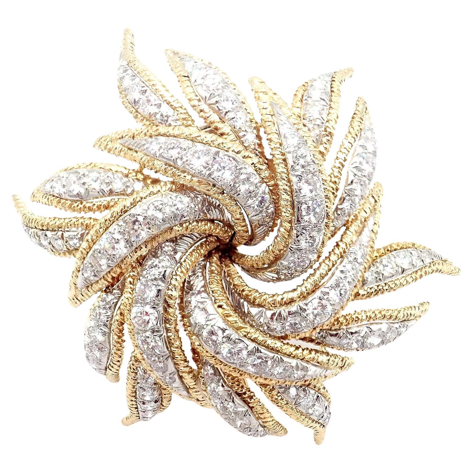 Vintage David Webb Diamond Yellow Gold and Platinum Large Pin Brooch