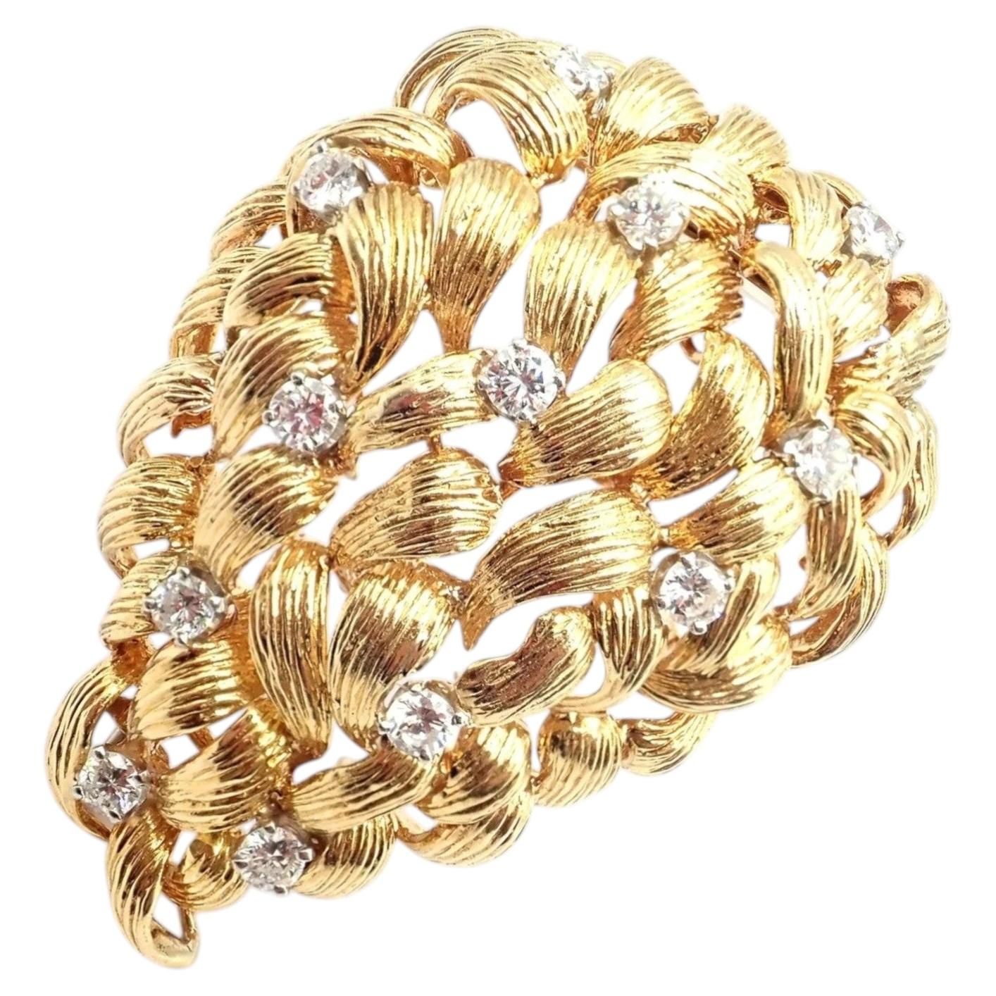 Pre-owned David Webb Vintage  Diamond Yellow Gold Large Pin Brooch