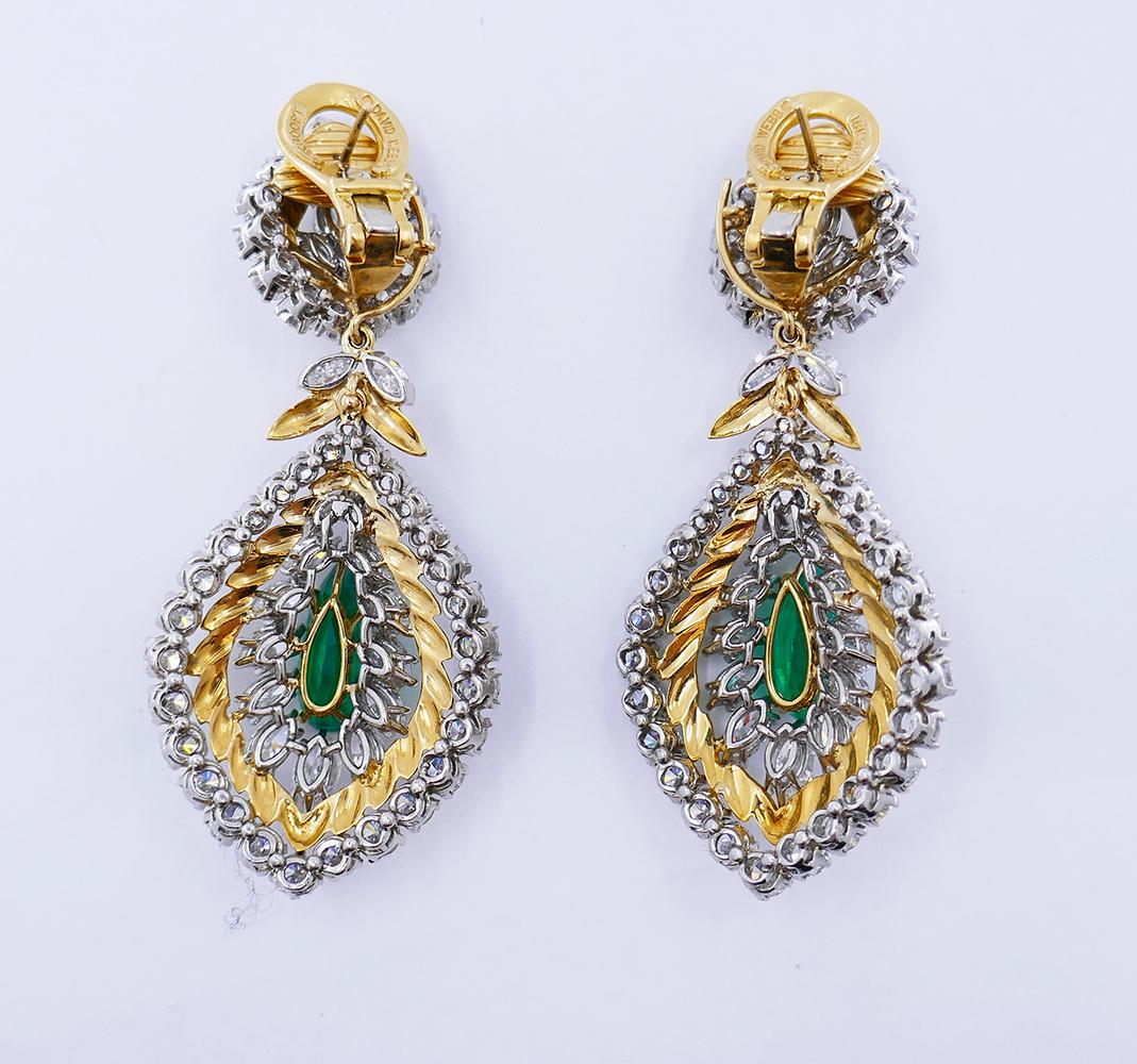 Vintage David Webb Earrings Emerald Diamond 18k Gold Day and Night Cross River For Sale 4