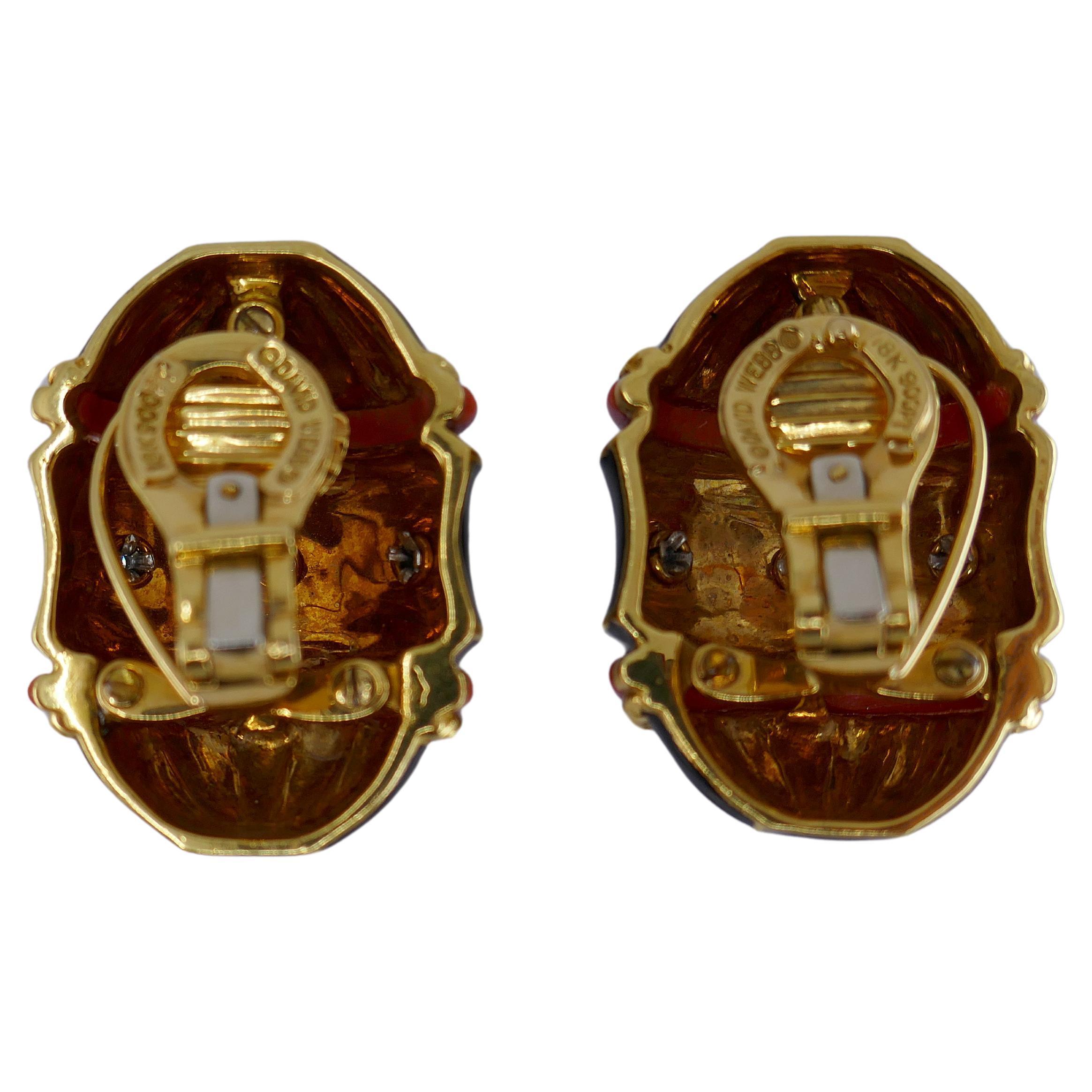 Women's Vintage David Webb Earrings Enamel Gold Diamond For Sale