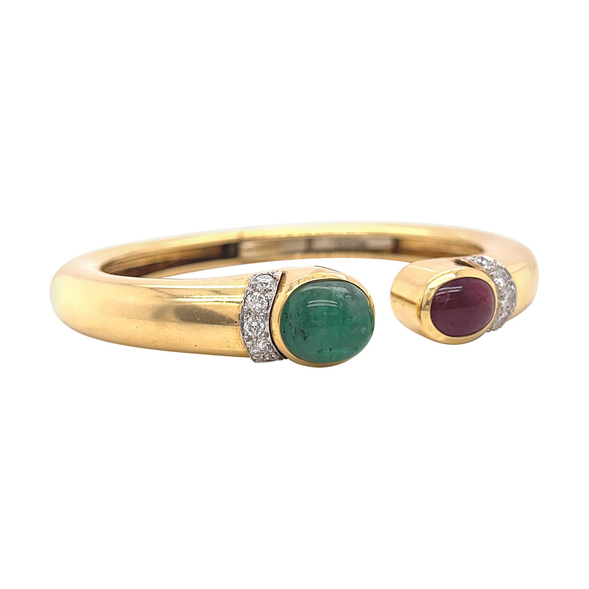 Vintage David Webb Emerald Ruby Diamond Gold Bangle