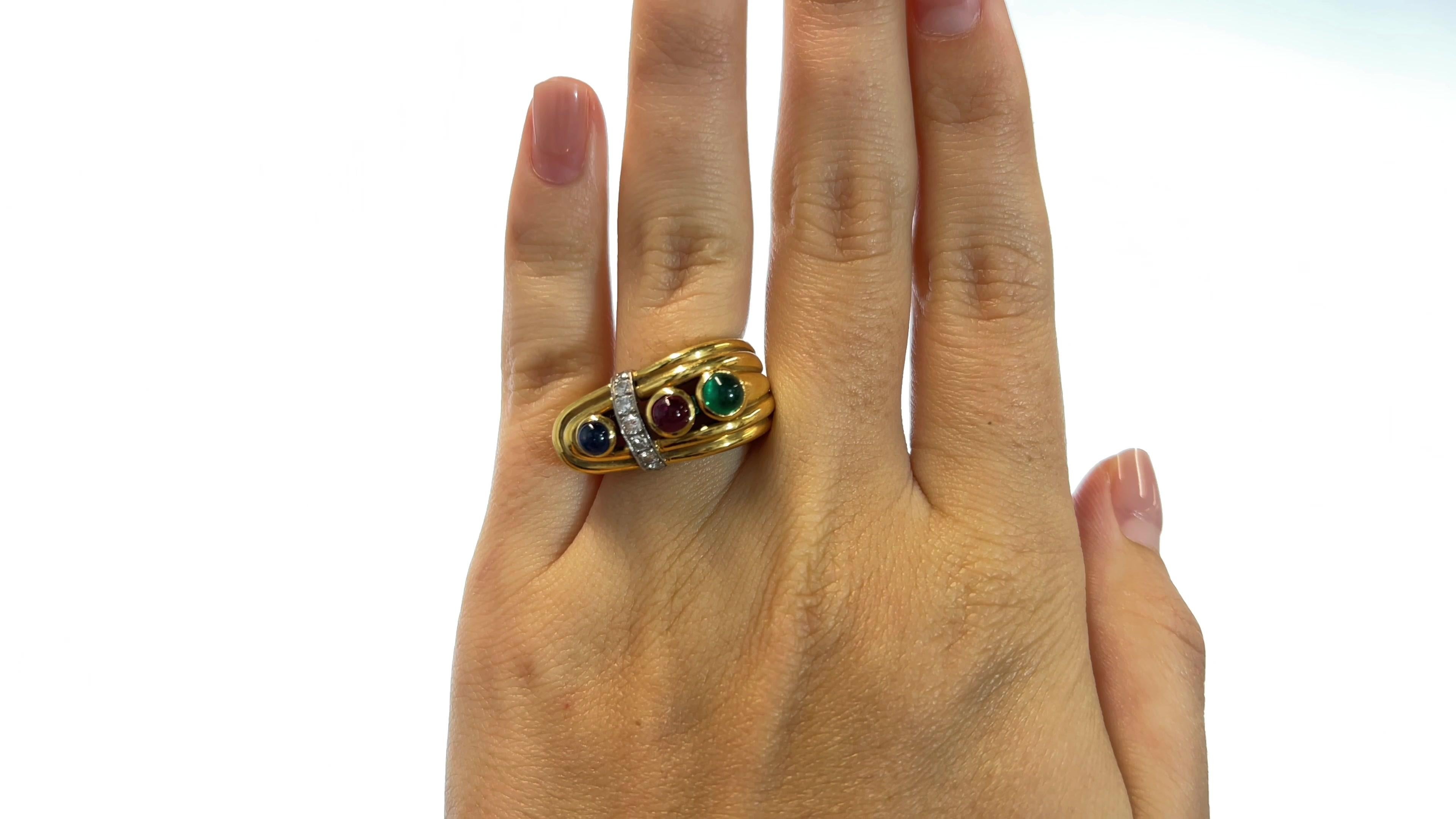 Retro Vintage David Webb Gemstone 18 Karat Gold Ring