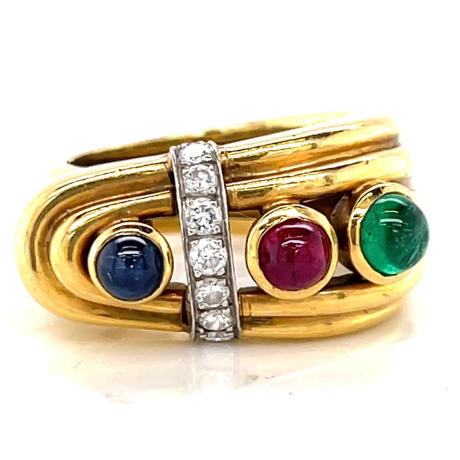 Round Cut Vintage David Webb Gemstone 18 Karat Gold Ring