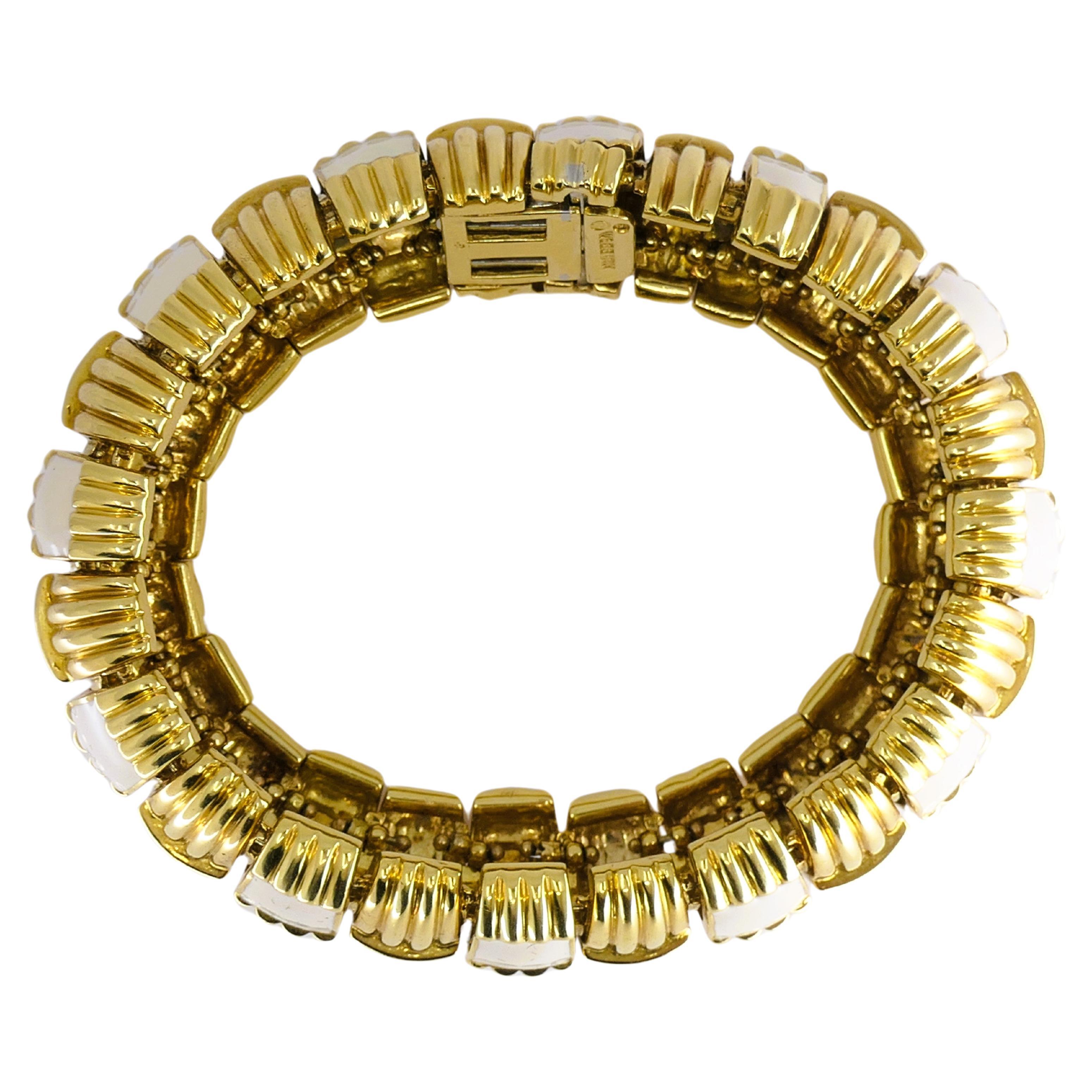 Women's or Men's Vintage David Webb Gold Bracelet White Enamel Estate Jewelry For Sale