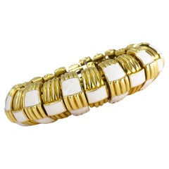Retro David Webb Gold Bracelet White Enamel Estate Jewelry