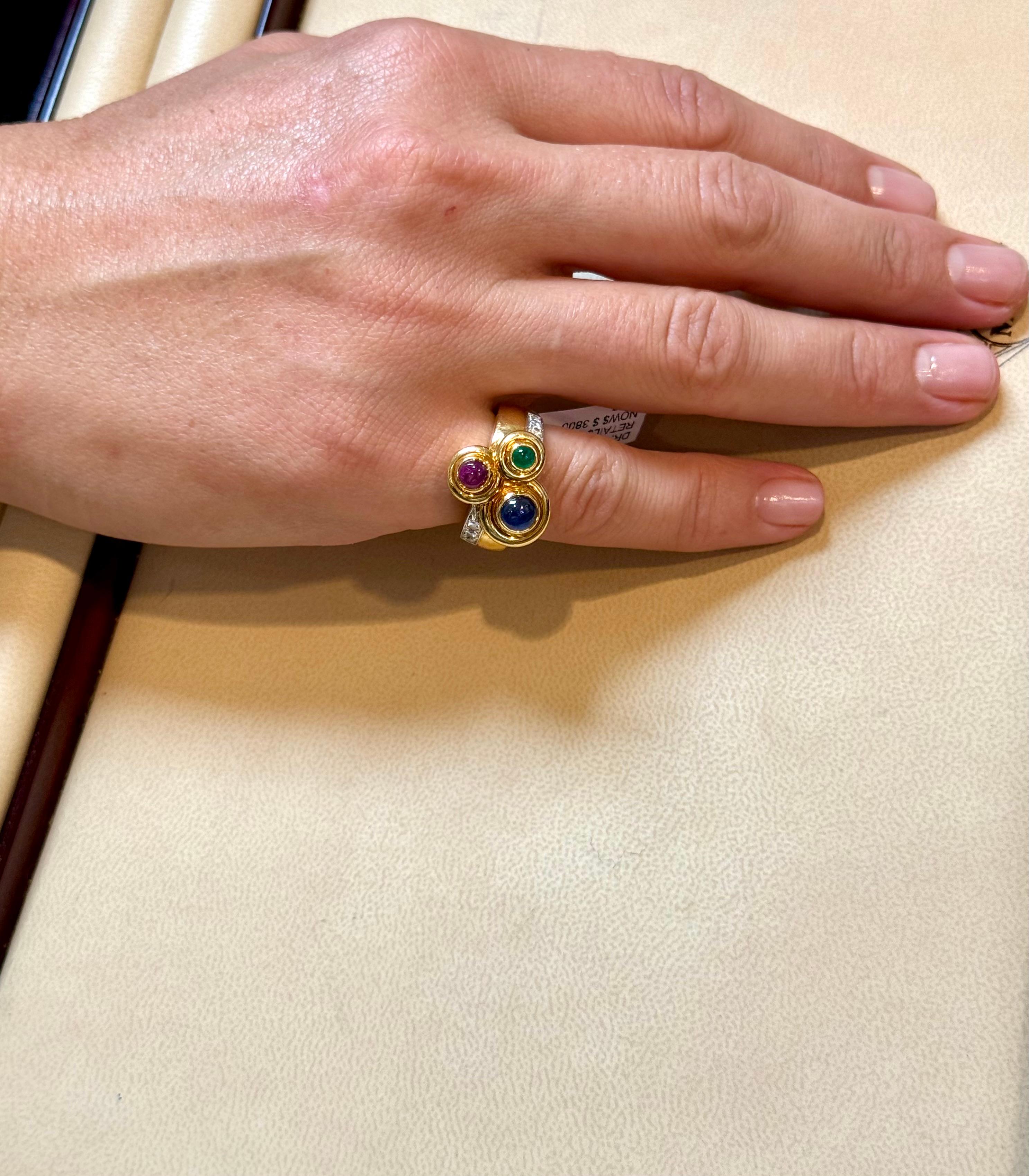 Vintage David Webb Hammered 18K Gold Bubble Ring Ruby Sapphire Emerald  Diamond 6