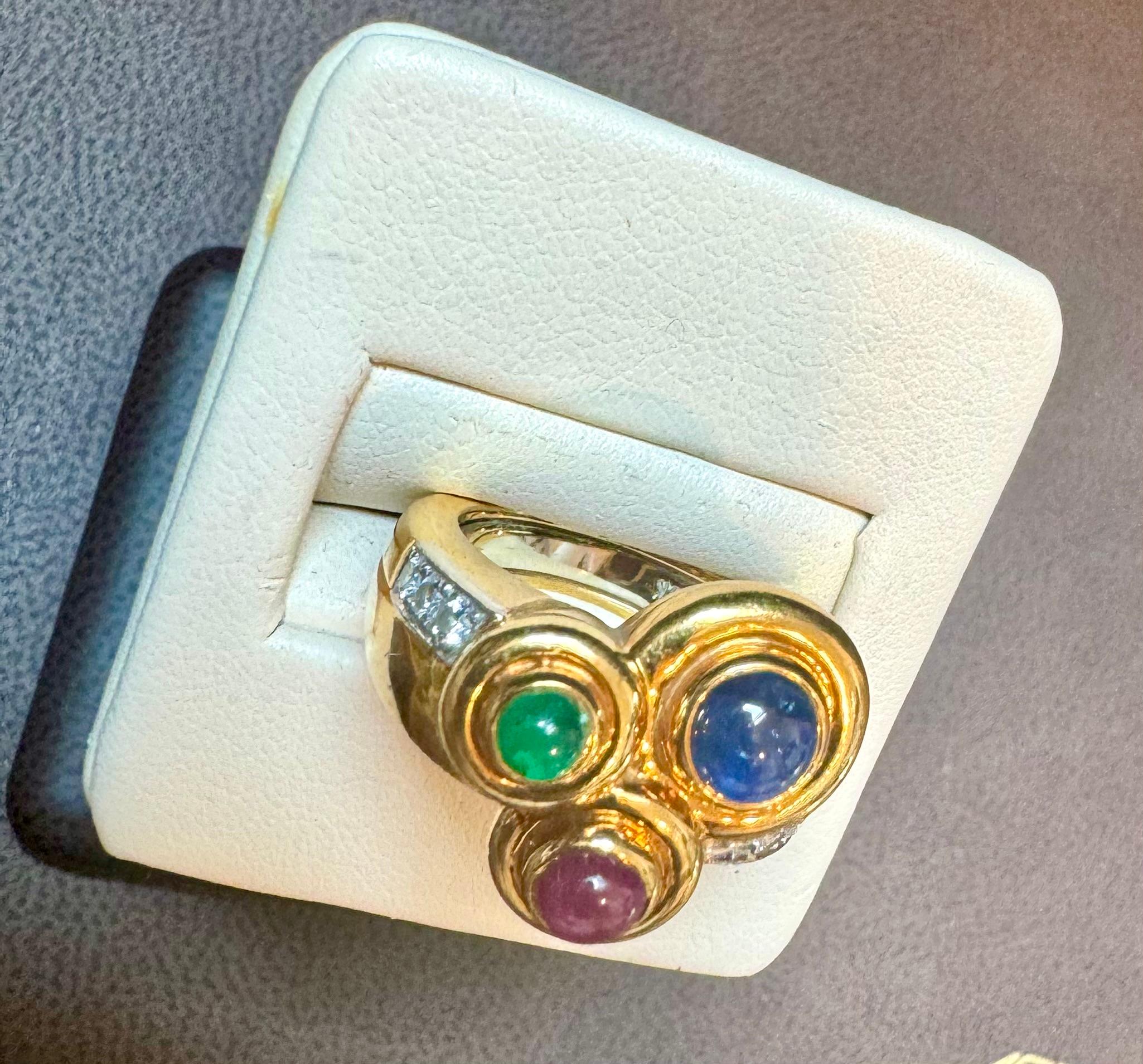 Women's Vintage David Webb Hammered 18K Gold Bubble Ring Ruby Sapphire Emerald  Diamond