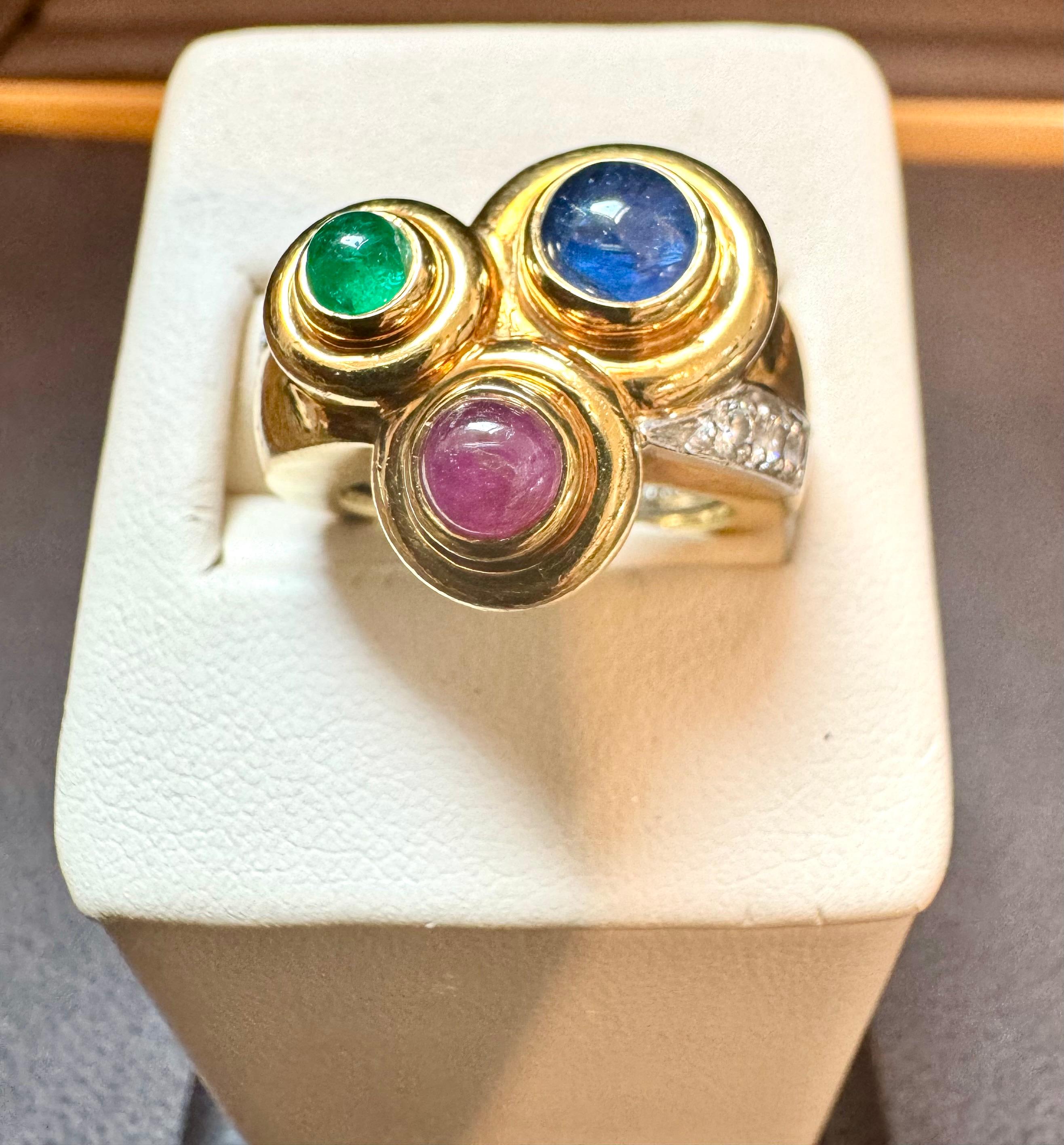 Vintage David Webb Hammered 18K Gold Bubble Ring Ruby Sapphire Emerald  Diamond 1