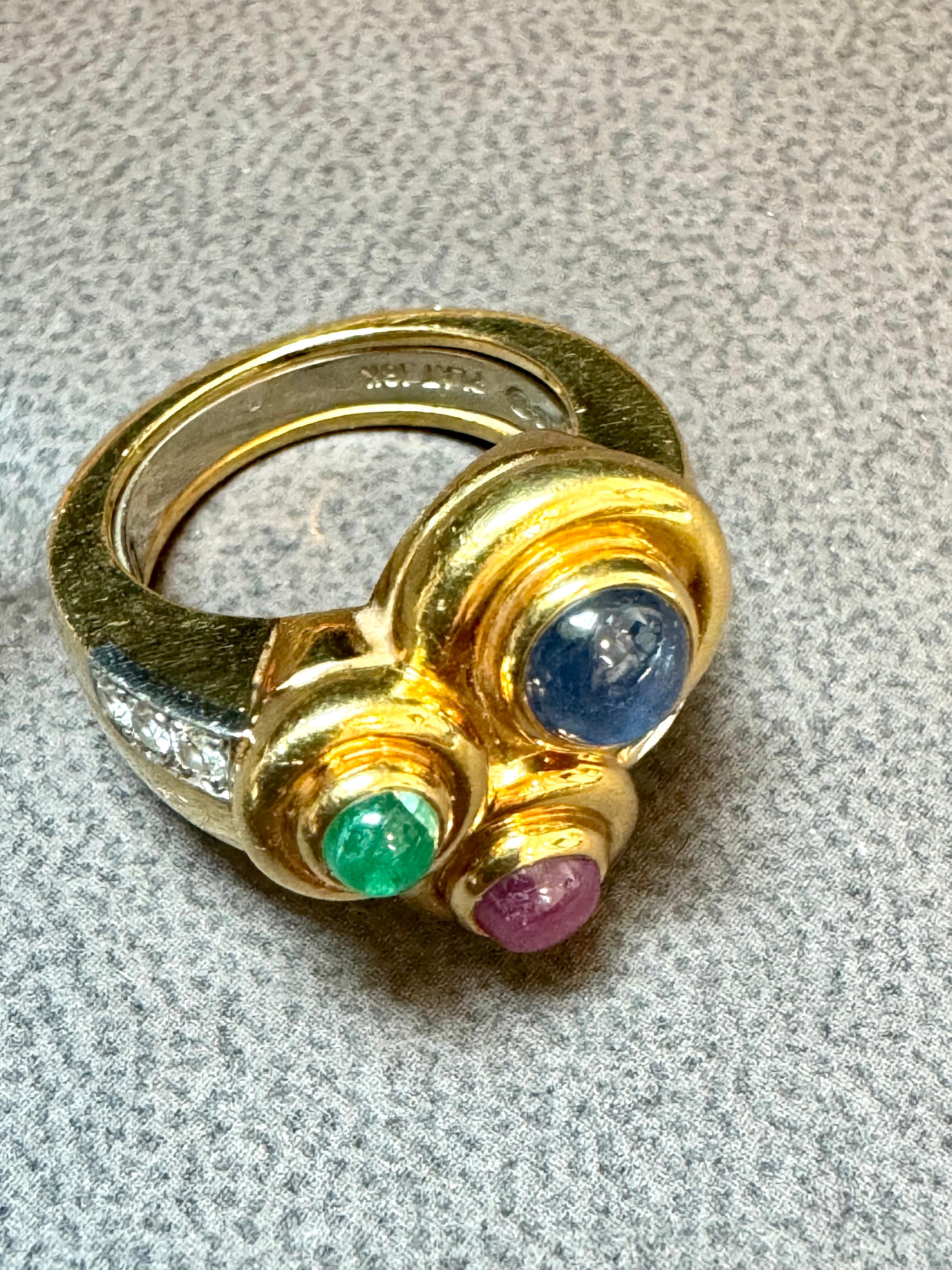Vintage David Webb Hammered 18K Gold Bubble Ring Ruby Sapphire Emerald  Diamond 2