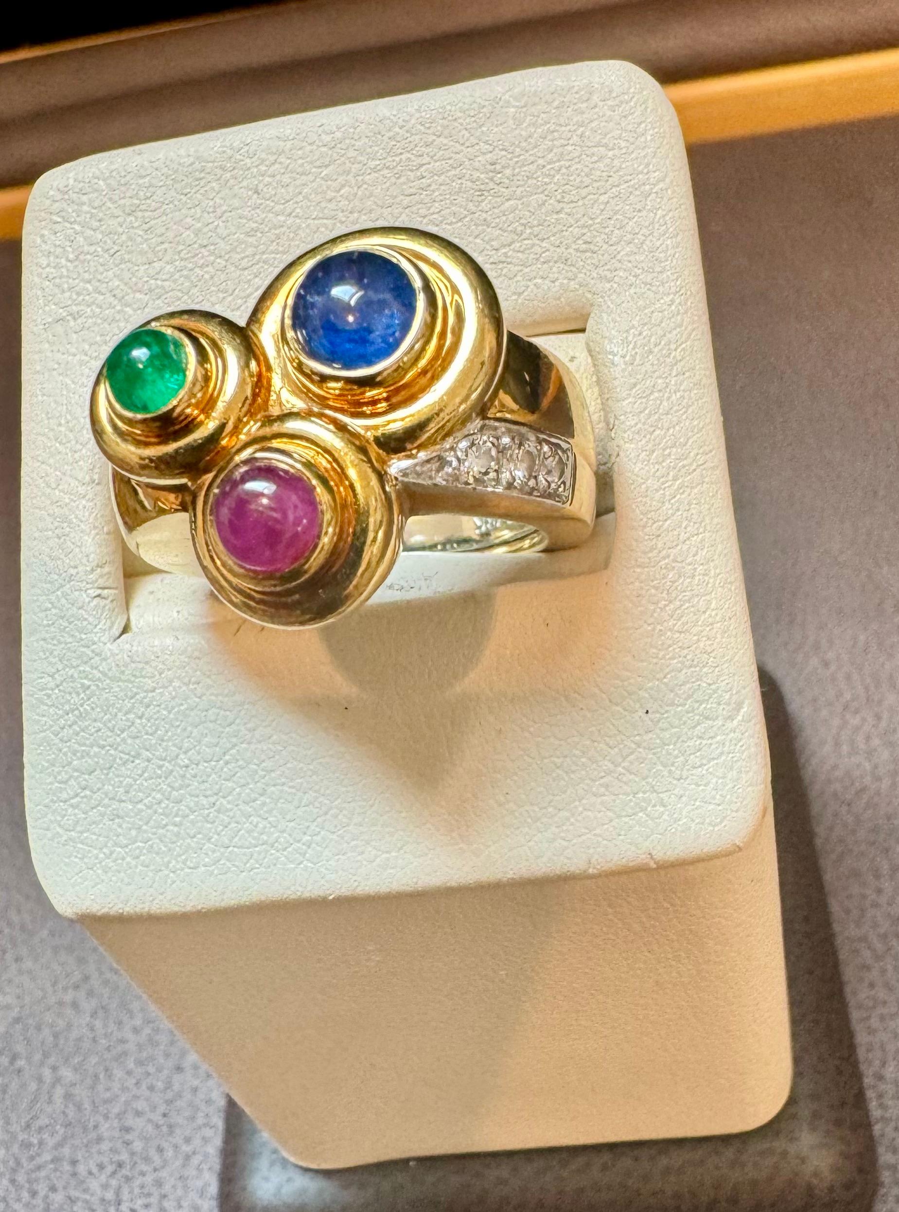 Vintage David Webb Hammered 18K Gold Bubble Ring Ruby Sapphire Emerald  Diamond 3